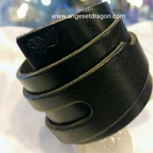 Bracelet en cuir noir- 3'' large